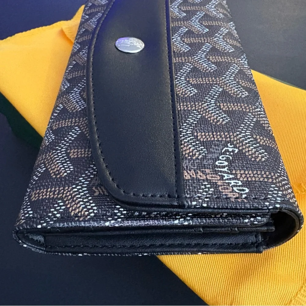 Fashion Trifold Long Wallet Black Brown Snap Closure Silver Hardware - Picture 4 of 15